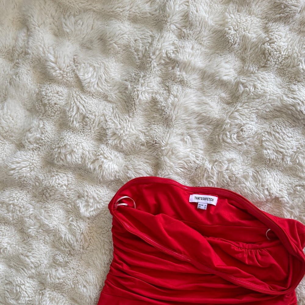 Thatssofetch Chic Strapless Red Dress - image 6